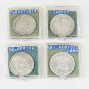 4 Turkish & South Africa Large Silver Coins