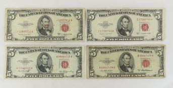 4 1953 $5 Red Seal Notes, 1 is a star note