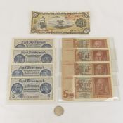 1938A German 2 Mark Silver Coin & WW2 German notes