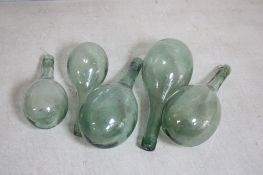 5 Antique Green Bulb Shaped Wine Bottles