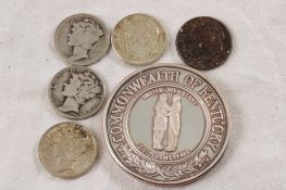 5 Silver Dimes & 1ozt .999 Silver Confederate token
