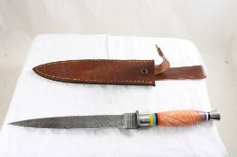 Custom Made Damascus Dagger in Sheath