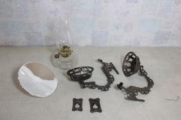 Antique Cast Iron Swing Out Oil Lamp and Reflector