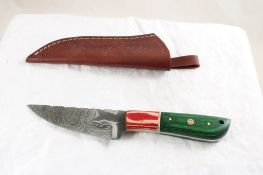 Custom Made Damascus Fixed Blade Knife in Sheath