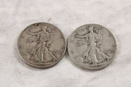 2 Walking Liberty Silver Half Dollars