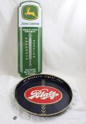 Blatz Beer Tray, John Deere Thermometer, Navy Pin