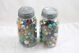 2 Quart Canning Jars of Marbles with Zinc Lids