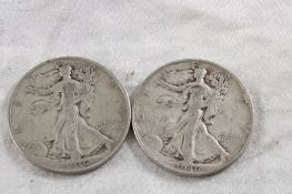 2 Walking Liberty Silver Half Dollars