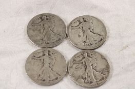 4 Walking Liberty Silver Half Dollars