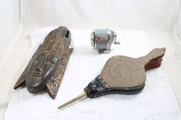 Tribal Mask, Fire Place Bellows, Pencil Sharpener