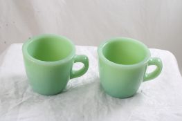 2 Fire King Jadeite C Handle Cups