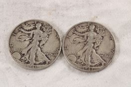 2 Walking Liberty Silver Half Dollars