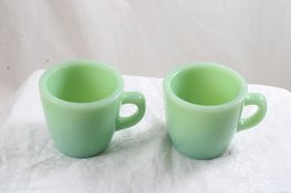 2 Fire King Jadeite C Handle Cups