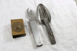 WWI German Trench Art Match Safe, Mess Utensils
