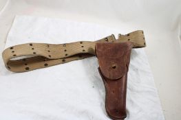 WW2 US Army Khaki Belt, Leather U.S. Holster