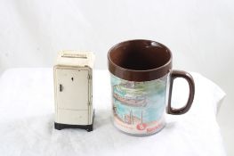 Kendall Oil Coffee Mug, Electrolux Cast Iron Bank
