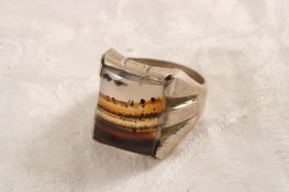 Antique Agate Denritic Sterling Silver Ring 14.5 G