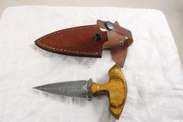 Custom Made Damascus Fixed Blade Knife w/Sheath