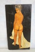 Hand Painted Risque Nude on Canvas Board
