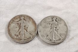 2 Walking Liberty Silver Half Dollars