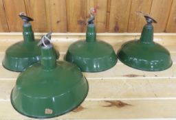 4 Vintage 1960s Green Enamel Industrial Lights