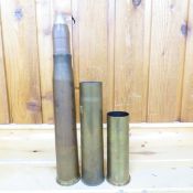 3 WWII 75MM & 57MM Brass Cartridge Casings