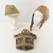 WWII Japanese Army Flight Helmet, Canteen, Hat