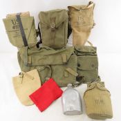 WWII US Army Field Bags, Gas Mask, Canteens