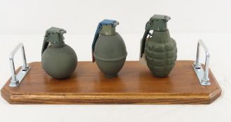 3 WWII Inert Dummy Hand Grenades Display