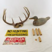 8 Point Deer Rack, Duck Decoy, Signs, bone handles