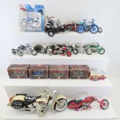 Collection of diecast motorcycles, some in boxes