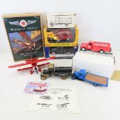 Diecast cars, trucks, Texaco airplane in box