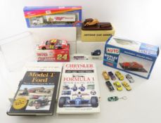 Assorted Diecast Cars, Books & Acrylic Displays
