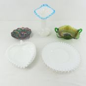 Fenton Aqua Crest Vase, Bowls & Plate