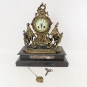 1880's Marly Horse Mantle Clock with Marble Base