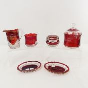6 Antique Souvenir Red Ruby Flash Glass items