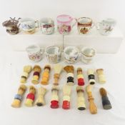 10 Antique Mustache Mugs, Shaving Mugs & 16 Brushes