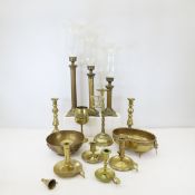 Brass Candlesticks, bowls, goblet & more