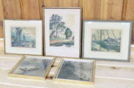 5 Vintage Signed & Framed Landscape Etchings