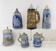 6 German Gerz & Other Lidded Beer Steins