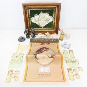 Cast Iron Amish Figures, Framed Calendar Fan