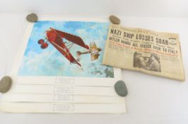 Vintage 1969 Echelon Plane Prints, WWII Newspaper