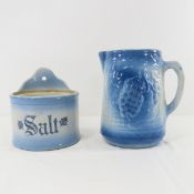 Blue & White Stoneware Salt Cellar & Pitcher