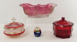Vintage Glass Egg, 2 Lidded Jars & Bowl