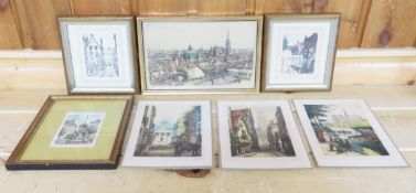 7 Vintage Artist Signed Etchings & Framed Prints