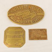 Vintage Brass Machine ID Plates, Vilter Mfg & More