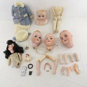 5 Antique Bisque Heads and 2 Cloth Doll Bodies