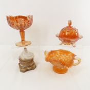 Marigold Carnival Glass & Slag Glass Honey Pot