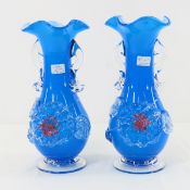 Pair of Antique Blue Glass Tivoli Vases 8.25