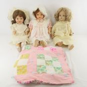 3 Antique Unmarked Compo & Cloth Mama Dolls